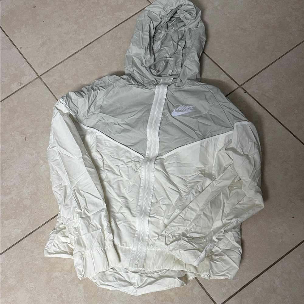 Nike Light Gray and White Hooded Jacket